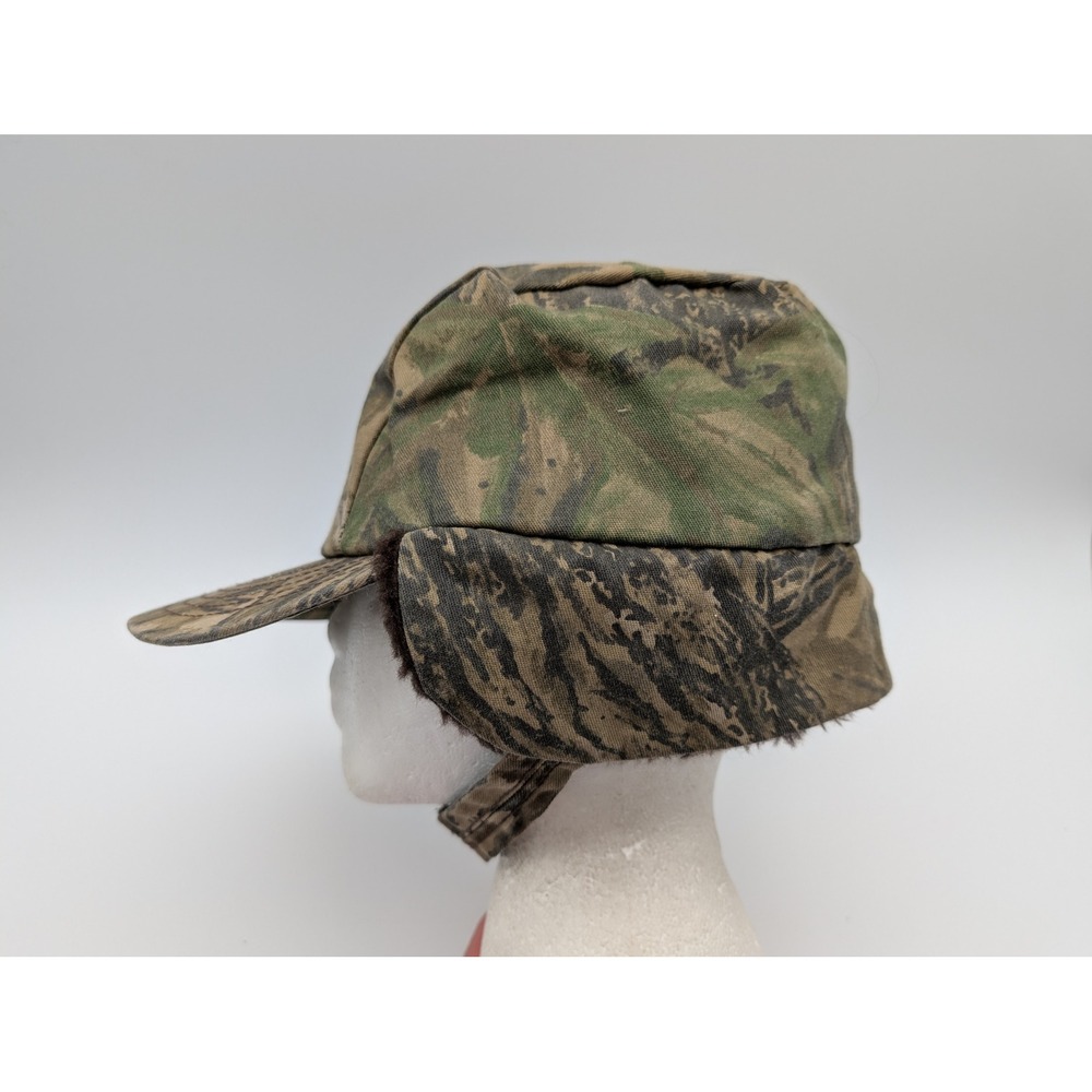 Vintage Cap America Realtree Camo Hunting Hat Faux Fur Ear Flaps Winter Cap Lrg